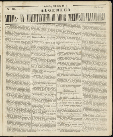 Ter Neuzensche Courant. Algemeen Nieuws- en Advertentieblad voor Zeeuwsch-Vlaanderen / Neuzensche Courant ... (idem) / (Algemeen) nieuws en advertentieblad voor Zeeuwsch-Vlaanderen 1871-07-22
