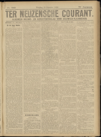 Ter Neuzensche Courant / Neuzensche Courant / (Algemeen) nieuws en advertentieblad voor Zeeuwsch-Vlaanderen 1922-10-13