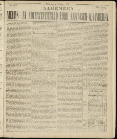 Ter Neuzensche Courant. Algemeen Nieuws- en Advertentieblad voor Zeeuwsch-Vlaanderen / Neuzensche Courant ... (idem) / (Algemeen) nieuws en advertentieblad voor Zeeuwsch-Vlaanderen 1871-10-07