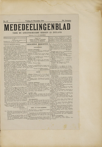 Zeeuwsche kerkbode, weekblad gewijd aan de belangen der gereformeerde kerken/ Zeeuwsch kerkblad 1941-11-21
