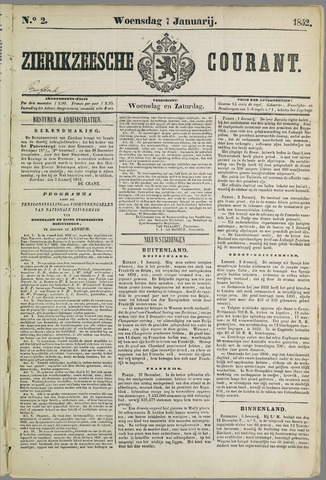 Zierikzeesche Courant 1852-01-07