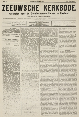 Zeeuwsche kerkbode, weekblad gewijd aan de belangen der gereformeerde kerken/ Zeeuwsch kerkblad 1931-03-13
