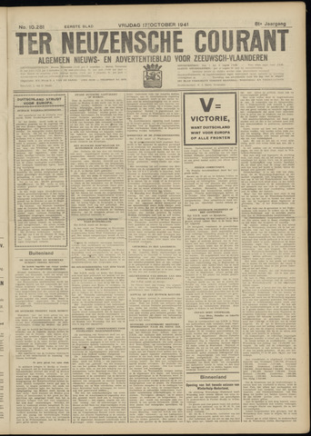 Ter Neuzensche Courant / Neuzensche Courant / (Algemeen) nieuws en advertentieblad voor Zeeuwsch-Vlaanderen 1941-10-17