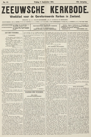 Zeeuwsche kerkbode, weekblad gewijd aan de belangen der gereformeerde kerken/ Zeeuwsch kerkblad 1931-09-11
