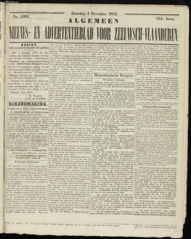 Ter Neuzensche Courant. Algemeen Nieuws- en Advertentieblad voor Zeeuwsch-Vlaanderen / Neuzensche Courant ... (idem) / (Algemeen) nieuws en advertentieblad voor Zeeuwsch-Vlaanderen 1875-12-04