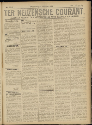 Ter Neuzensche Courant / Neuzensche Courant / (Algemeen) nieuws en advertentieblad voor Zeeuwsch-Vlaanderen 1922-10-25
