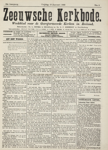 Zeeuwsche kerkbode, weekblad gewijd aan de belangen der gereformeerde kerken/ Zeeuwsch kerkblad 1922-01-13