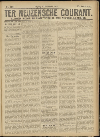 Ter Neuzensche Courant / Neuzensche Courant / (Algemeen) nieuws en advertentieblad voor Zeeuwsch-Vlaanderen 1922-12-01