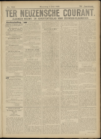 Ter Neuzensche Courant / Neuzensche Courant / (Algemeen) nieuws en advertentieblad voor Zeeuwsch-Vlaanderen 1922-07-03