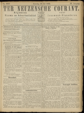 Ter Neuzensche Courant / Neuzensche Courant / (Algemeen) nieuws en advertentieblad voor Zeeuwsch-Vlaanderen 1913-07-26