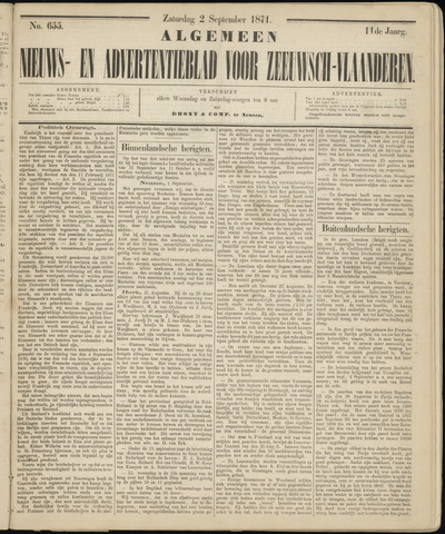 Ter Neuzensche Courant. Algemeen Nieuws- en Advertentieblad voor Zeeuwsch-Vlaanderen / Neuzensche Courant ... (idem) / (Algemeen) nieuws en advertentieblad voor Zeeuwsch-Vlaanderen 1871-09-02