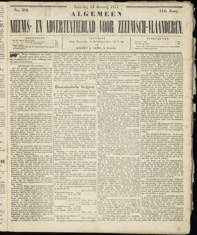 Ter Neuzensche Courant. Algemeen Nieuws- en Advertentieblad voor Zeeuwsch-Vlaanderen / Neuzensche Courant ... (idem) / (Algemeen) nieuws en advertentieblad voor Zeeuwsch-Vlaanderen 1871-01-14