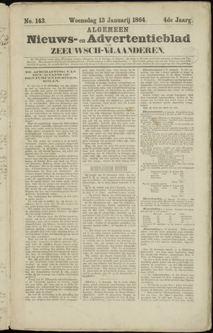 Ter Neuzensche Courant / Neuzensche Courant / (Algemeen) nieuws en advertentieblad voor Zeeuwsch-Vlaanderen 1864-01-13