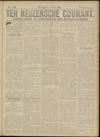 Ter Neuzensche Courant / Neuzensche Courant / (Algemeen) nieuws en advertentieblad voor Zeeuwsch-Vlaanderen 1922-04-19
