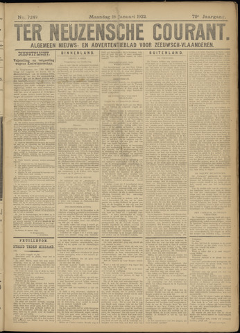 Ter Neuzensche Courant / Neuzensche Courant / (Algemeen) nieuws en advertentieblad voor Zeeuwsch-Vlaanderen 1922-01-16