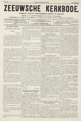 Zeeuwsche kerkbode, weekblad gewijd aan de belangen der gereformeerde kerken/ Zeeuwsch kerkblad 1933-11-10
