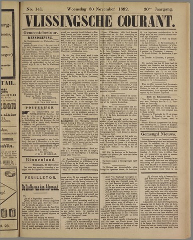 Vlissingse Courant 1892-11-30