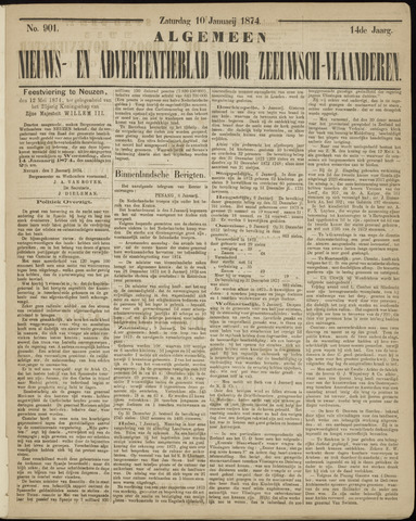 Ter Neuzensche Courant / Neuzensche Courant / (Algemeen) nieuws en advertentieblad voor Zeeuwsch-Vlaanderen 1874-01-10