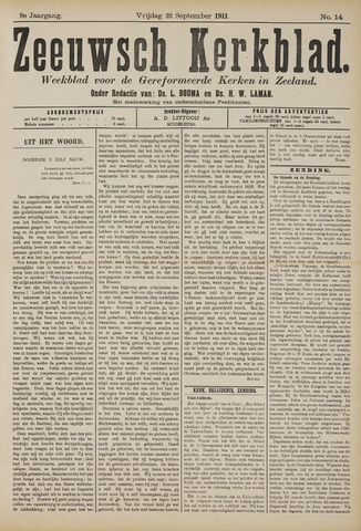 Zeeuwsche kerkbode, weekblad gewijd aan de belangen der gereformeerde kerken/ Zeeuwsch kerkblad 1911-09-22