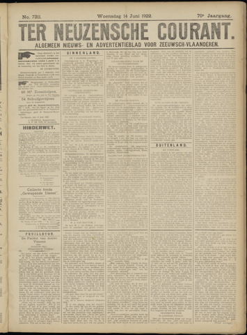 Ter Neuzensche Courant / Neuzensche Courant / (Algemeen) nieuws en advertentieblad voor Zeeuwsch-Vlaanderen 1922-06-14