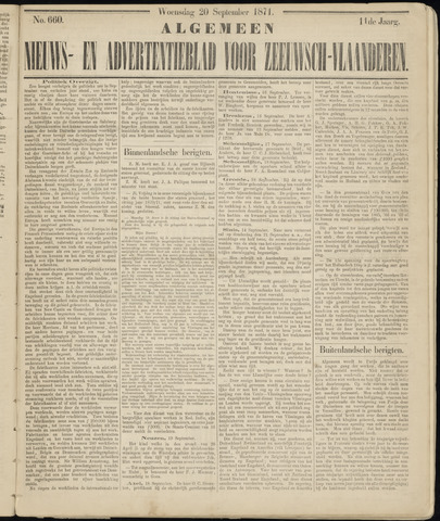 Ter Neuzensche Courant. Algemeen Nieuws- en Advertentieblad voor Zeeuwsch-Vlaanderen / Neuzensche Courant ... (idem) / (Algemeen) nieuws en advertentieblad voor Zeeuwsch-Vlaanderen 1871-09-20