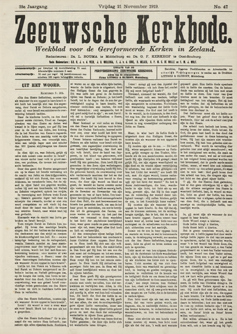 Zeeuwsche kerkbode, weekblad gewijd aan de belangen der gereformeerde kerken/ Zeeuwsch kerkblad 1919-11-21