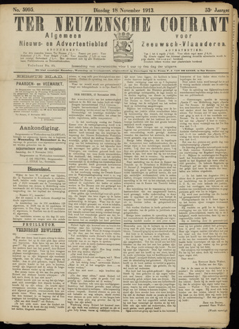 Ter Neuzensche Courant / Neuzensche Courant / (Algemeen) nieuws en advertentieblad voor Zeeuwsch-Vlaanderen 1913-11-18