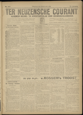 Ter Neuzensche Courant / Neuzensche Courant / (Algemeen) nieuws en advertentieblad voor Zeeuwsch-Vlaanderen 1931-02-20