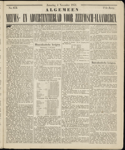 Ter Neuzensche Courant / Neuzensche Courant / (Algemeen) nieuws en advertentieblad voor Zeeuwsch-Vlaanderen 1871-11-04
