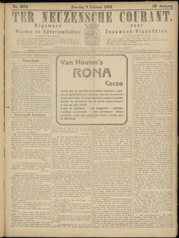 Ter Neuzensche Courant / Neuzensche Courant / (Algemeen) nieuws en advertentieblad voor Zeeuwsch-Vlaanderen 1913-02-08