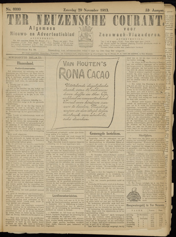 Ter Neuzensche Courant / Neuzensche Courant / (Algemeen) nieuws en advertentieblad voor Zeeuwsch-Vlaanderen 1913-11-29