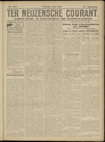 Ter Neuzensche Courant / Neuzensche Courant / (Algemeen) nieuws en advertentieblad voor Zeeuwsch-Vlaanderen 1922-06-02