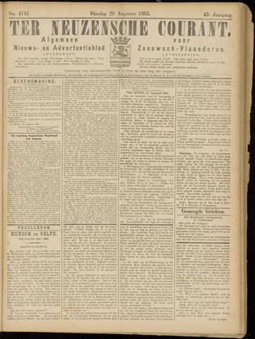 Ter Neuzensche Courant. Algemeen Nieuws- en Advertentieblad voor Zeeuwsch-Vlaanderen / Neuzensche Courant ... (idem) / (Algemeen) nieuws en advertentieblad voor Zeeuwsch-Vlaanderen 1905-08-29