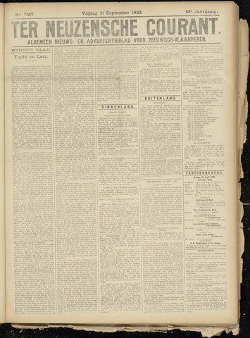 Ter Neuzensche Courant / Neuzensche Courant / (Algemeen) nieuws en advertentieblad voor Zeeuwsch-Vlaanderen 1923-09-21