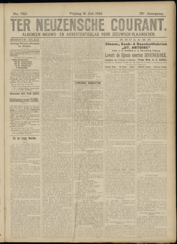 Ter Neuzensche Courant / Neuzensche Courant / (Algemeen) nieuws en advertentieblad voor Zeeuwsch-Vlaanderen 1922-07-21