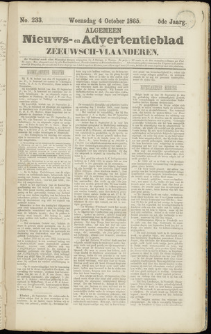 Ter Neuzensche Courant. Algemeen Nieuws- en Advertentieblad voor Zeeuwsch-Vlaanderen / Neuzensche Courant ... (idem) / (Algemeen) nieuws en advertentieblad voor Zeeuwsch-Vlaanderen 1865-10-04