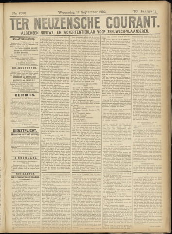 Ter Neuzensche Courant / Neuzensche Courant / (Algemeen) nieuws en advertentieblad voor Zeeuwsch-Vlaanderen 1922-09-13