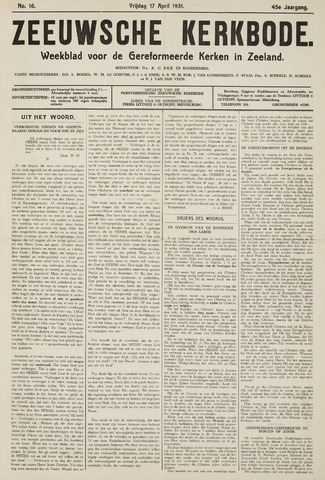 Zeeuwsche kerkbode, weekblad gewijd aan de belangen der gereformeerde kerken/ Zeeuwsch kerkblad 1931-04-17
