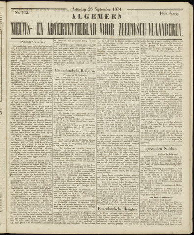 Ter Neuzensche Courant / Neuzensche Courant / (Algemeen) nieuws en advertentieblad voor Zeeuwsch-Vlaanderen 1874-09-26