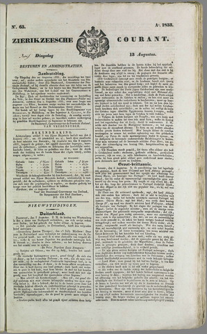 Zierikzeesche Courant 1833-08-13