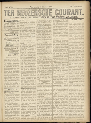 Ter Neuzensche Courant / Neuzensche Courant / (Algemeen) nieuws en advertentieblad voor Zeeuwsch-Vlaanderen 1922-10-04