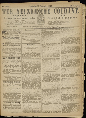 Ter Neuzensche Courant / Neuzensche Courant / (Algemeen) nieuws en advertentieblad voor Zeeuwsch-Vlaanderen 1913-11-27