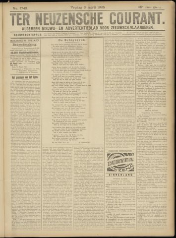 Ter Neuzensche Courant / Neuzensche Courant / (Algemeen) nieuws en advertentieblad voor Zeeuwsch-Vlaanderen 1925-04-03