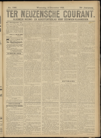 Ter Neuzensche Courant / Neuzensche Courant / (Algemeen) nieuws en advertentieblad voor Zeeuwsch-Vlaanderen 1922-12-13