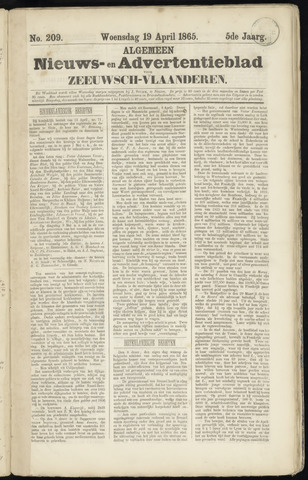Ter Neuzensche Courant. Algemeen Nieuws- en Advertentieblad voor Zeeuwsch-Vlaanderen / Neuzensche Courant ... (idem) / (Algemeen) nieuws en advertentieblad voor Zeeuwsch-Vlaanderen 1865-04-19