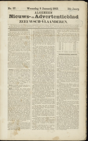 Ter Neuzensche Courant / Neuzensche Courant / (Algemeen) nieuws en advertentieblad voor Zeeuwsch-Vlaanderen 1862-01-08