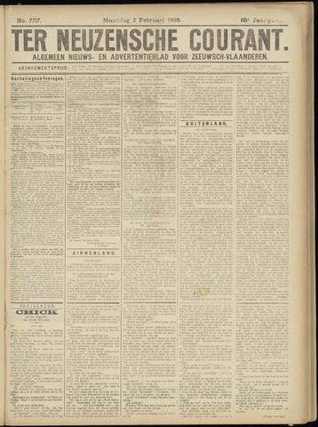 Ter Neuzensche Courant / Neuzensche Courant / (Algemeen) nieuws en advertentieblad voor Zeeuwsch-Vlaanderen 1925-02-02