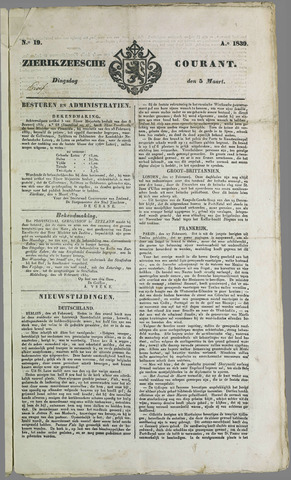 Zierikzeesche Courant 1839-03-05
