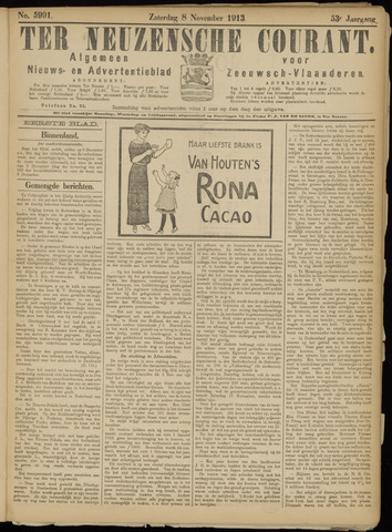 Ter Neuzensche Courant / Neuzensche Courant / (Algemeen) nieuws en advertentieblad voor Zeeuwsch-Vlaanderen 1913-11-08