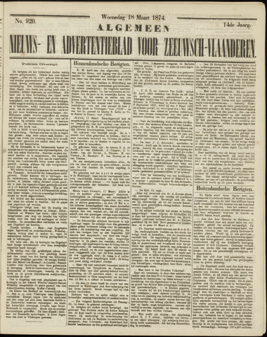 Ter Neuzensche Courant / Neuzensche Courant / (Algemeen) nieuws en advertentieblad voor Zeeuwsch-Vlaanderen 1874-03-18